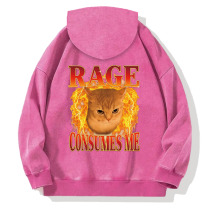 Rage Consumes Me Edgy Funny Cat Meme Back Washed Hoodie