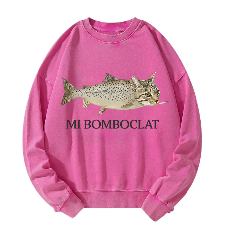 Bomboclat Fish Cat Meme Washed Sweatshirt
