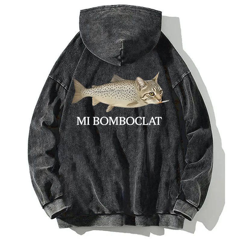 Bomboclat Fish Cat Meme Back Washed Hoodie