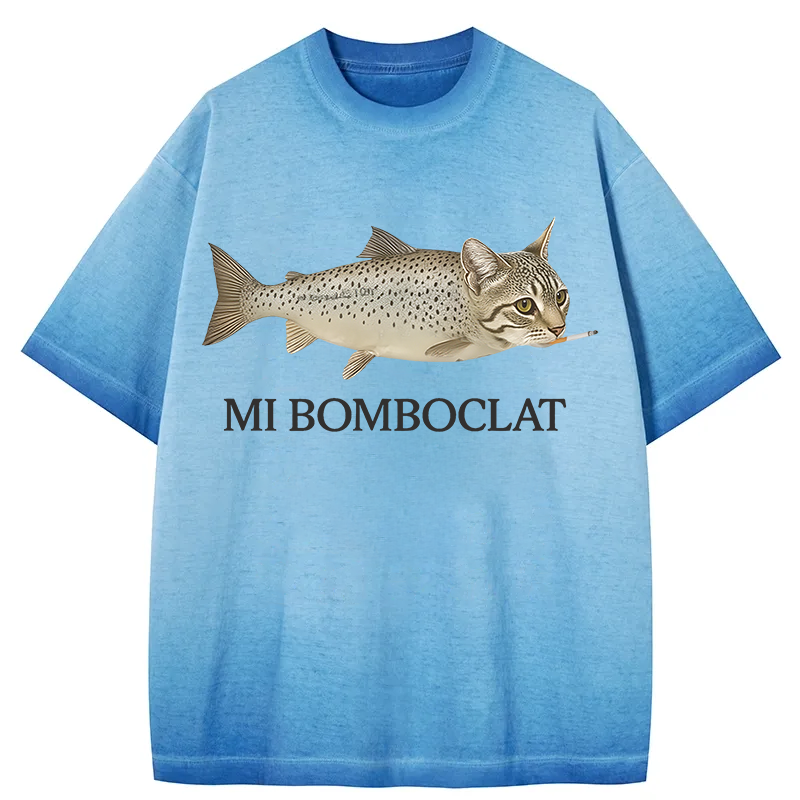 Bomboclat Fish Cat Meme Gradient Washed T-Shirt
