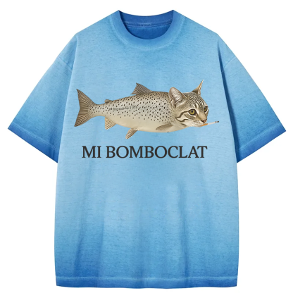 Bomboclat Fish Cat Meme Gradient Washed T-Shirt