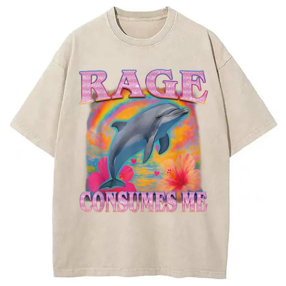 Rage Consumes Me Dolphin Meme Washed T-Shirt