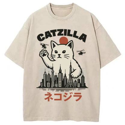 Feline Fury Over Tokyo Washed T-Shirt