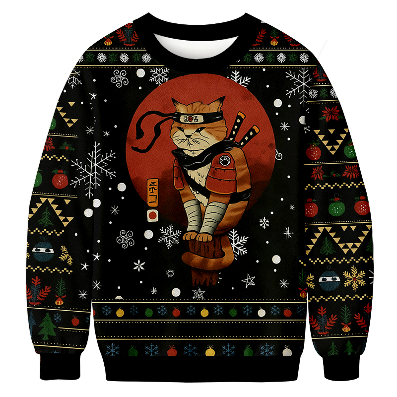 Ninja Cat Christmas Ugly Sweatshirts