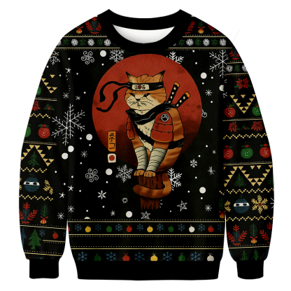 Ninja Cat Christmas Ugly Sweatshirts
