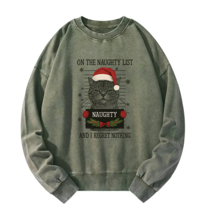 Christmas Naughty Cat Washed Sweatshirt