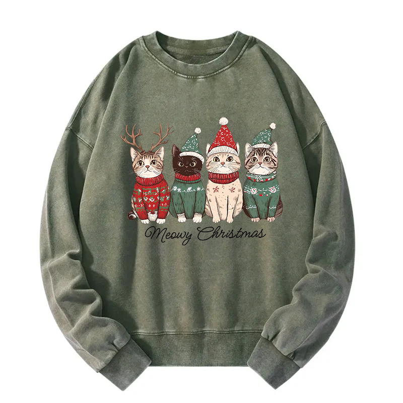 Meowy Christmas Cats Washed Sweatshirt