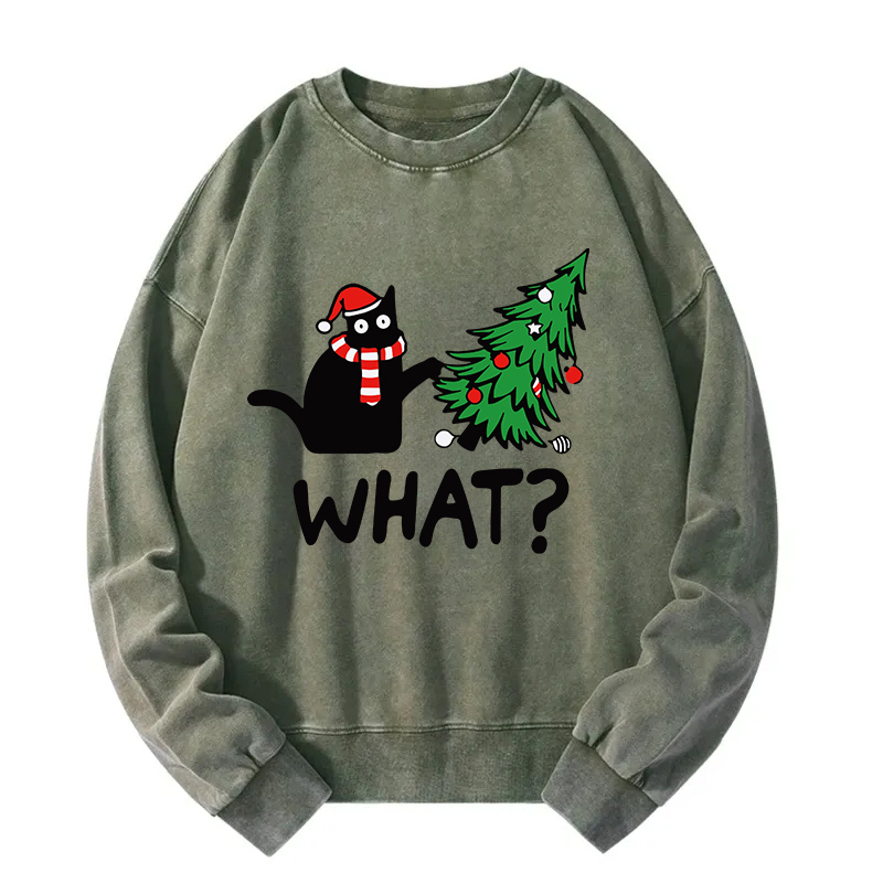 Funny Black Cat Christmas Washed Sweatshirt