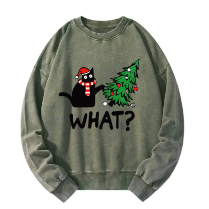Funny Black Cat Christmas Washed Sweatshirt