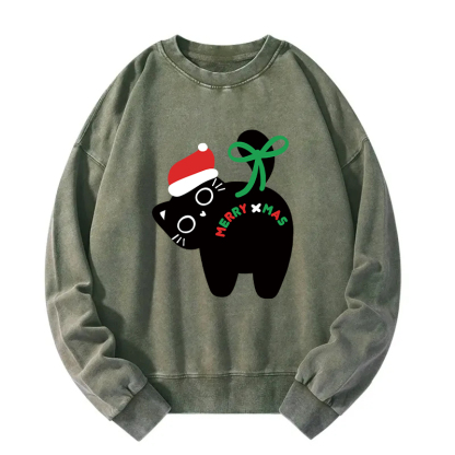 Funny Merry Xmas Cat Washed Sweatshirt