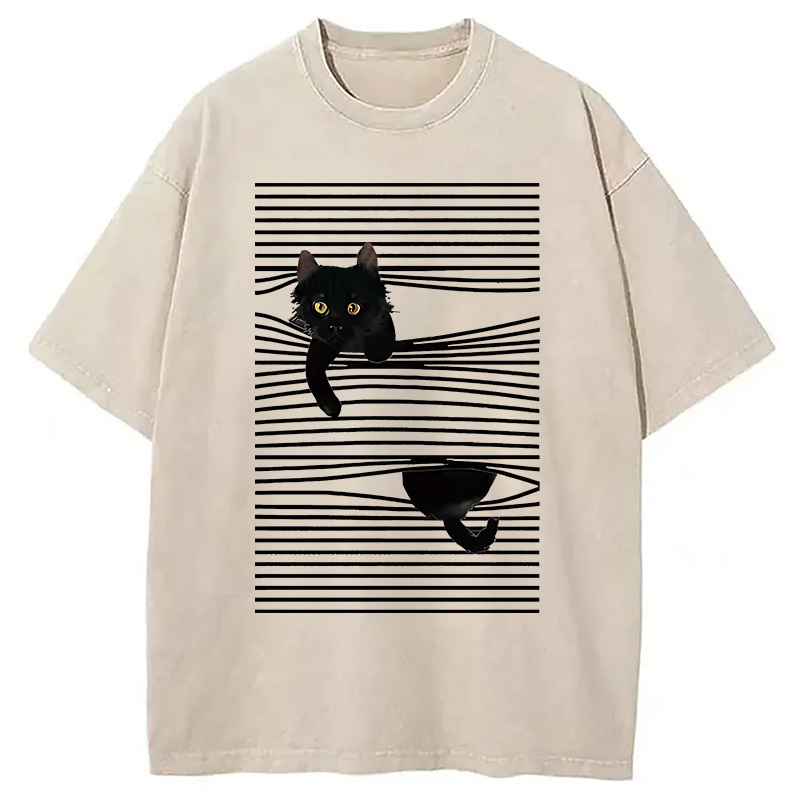 Cat Scratching Curtain Washed T-Shirt