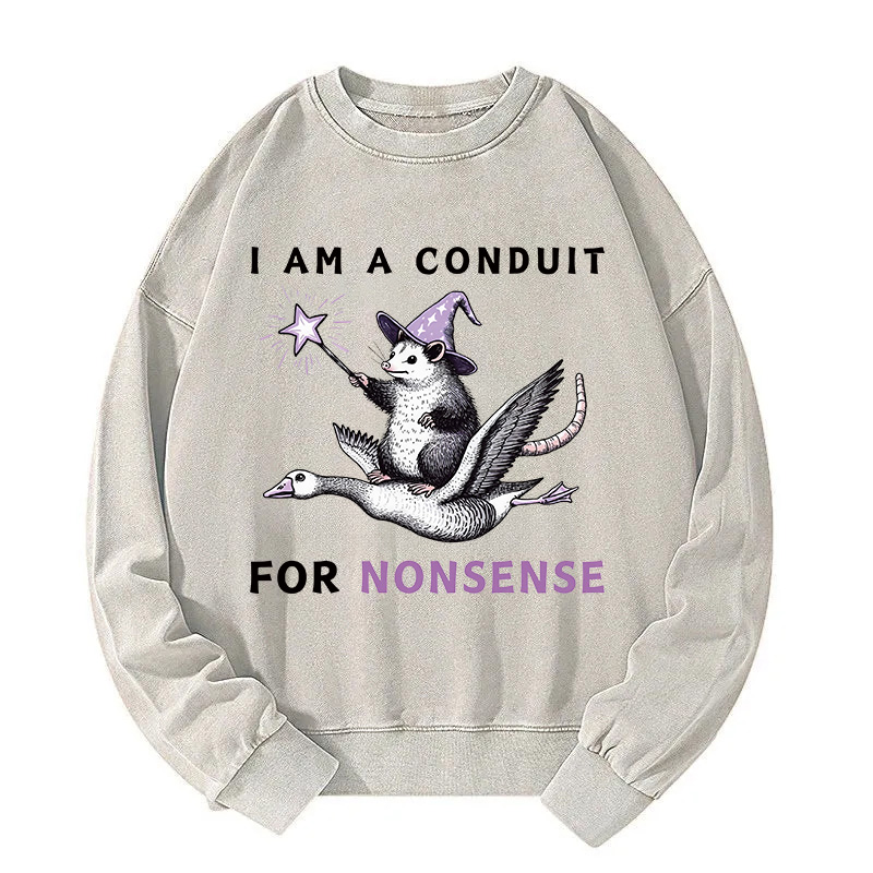 Opossum Riding Flying Goose Washed Sweatshirt