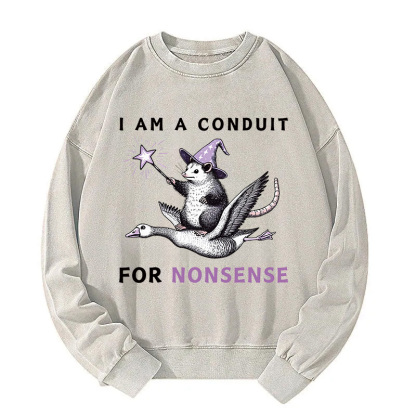 Opossum Riding Flying Goose Washed Sweatshirt