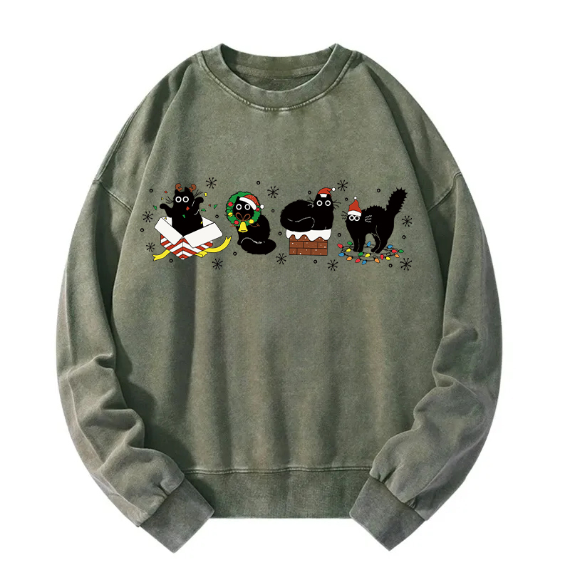 Christmas Black Cats Washed Sweatshirt