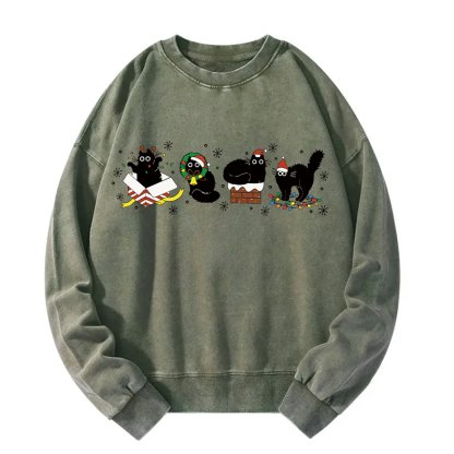 Christmas Black Cats Washed Sweatshirt