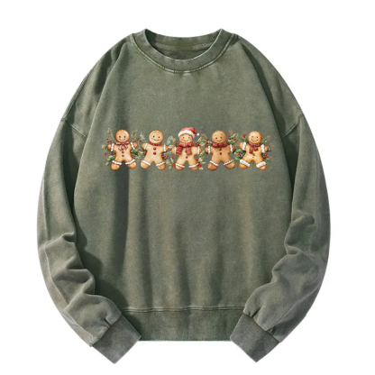 Christmas Cute Gingerbread Man Washed Sweatshirt