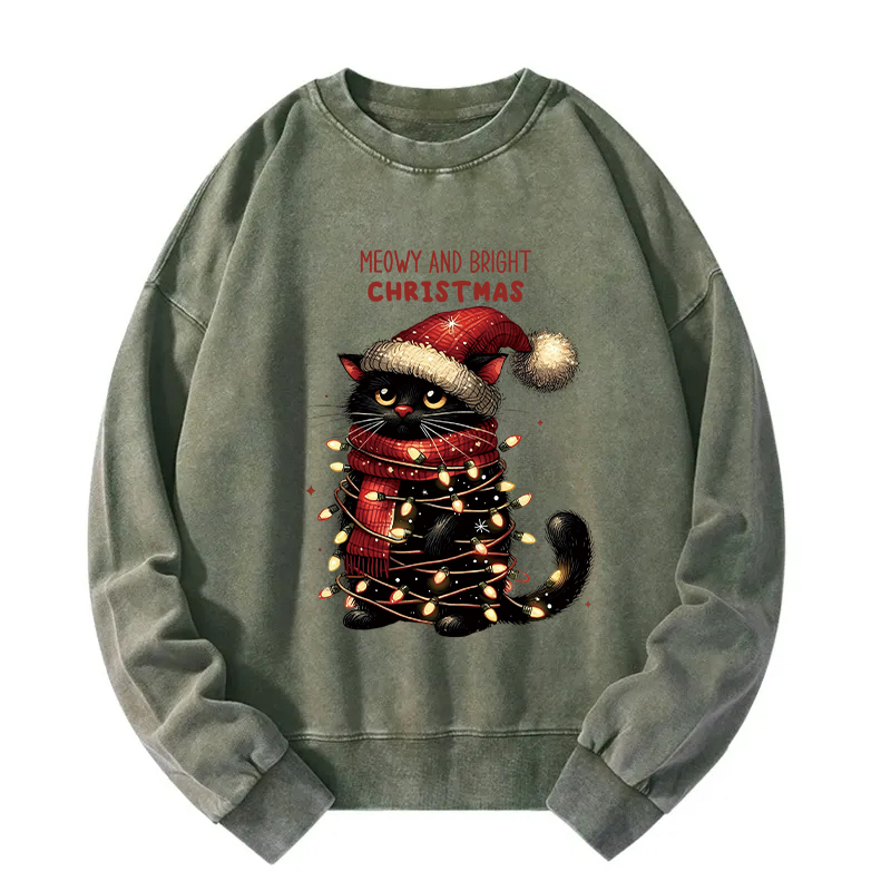 Meowy and Bright Christmas Washed Sweatshirt