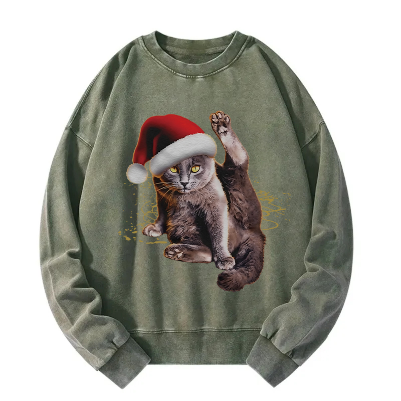 Funny Christmas Lazy Cat  Washed Sweatshirt