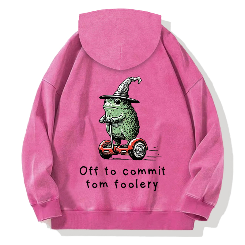 Frog Riding A Balance Scooter Back Washed Hoodie