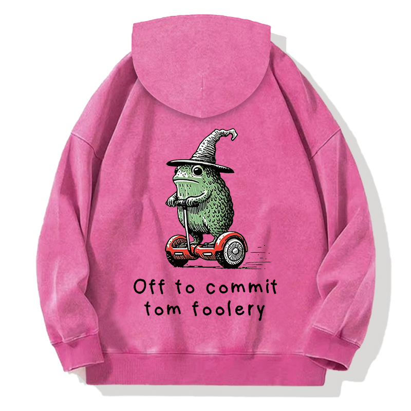 Frog Riding A Balance Scooter Back Washed Hoodie