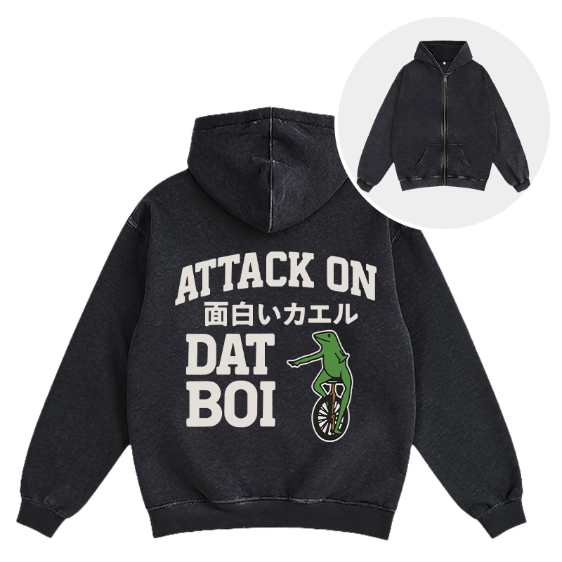 Attack on Funny Frog Washed Zip Hoodie