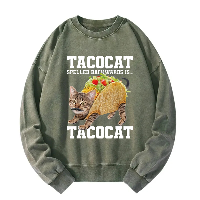 Tacocat Silly Cat Meme Washed Sweatshirt