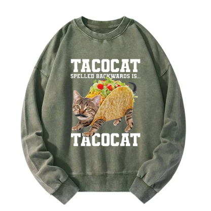 Tacocat Silly Cat Meme Washed Sweatshirt