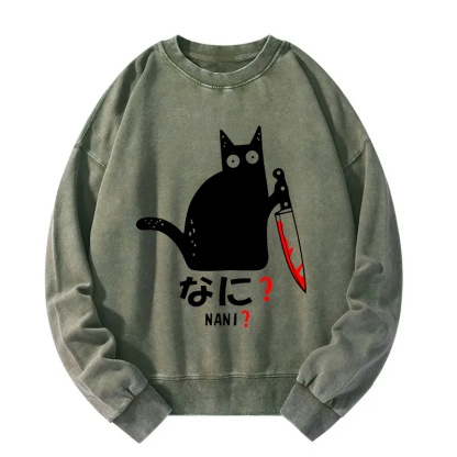 A Puzzled Cat Holding A Knife Washed Sweatshirt
