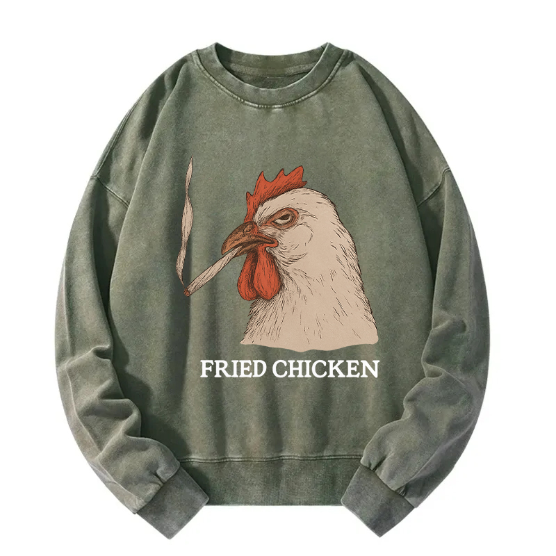 Fried Chicken 420 Smoking Meme Washed Sweatshirt