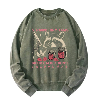 Strawberry Jams Glock Funny Raccoon Washed Sweatshirt