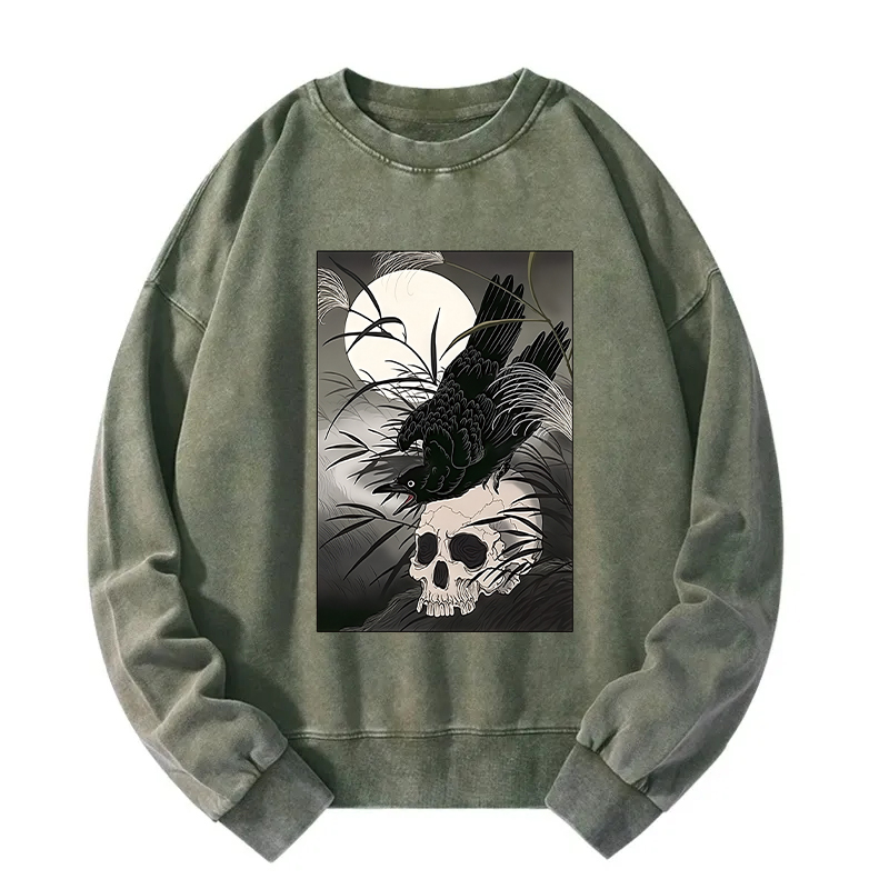 Crows In The Dark Night Ukiyo-e Washed Sweatshirt