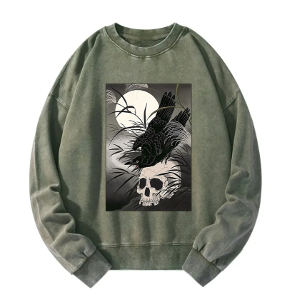 Crows In The Dark Night Ukiyo-e Washed Sweatshirt