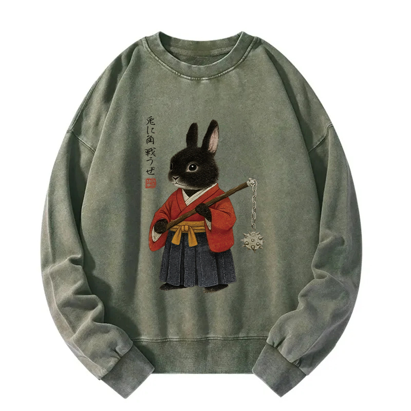 Let's Fight With Japanese Rabbit Washed Sweatshirt