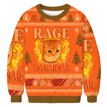 Rage Consumes Me Edgy Funny Cat Meme Christmas Ugly Sweatshirt