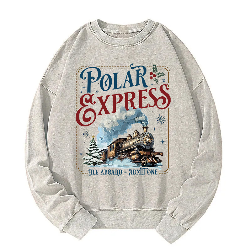 All Aboard Polar Express Christmas Washed Sweatshirt