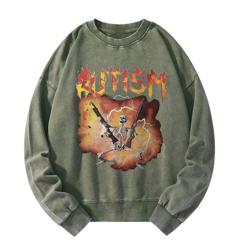 Autistic Funny Skeleton Washed Sweatshirt