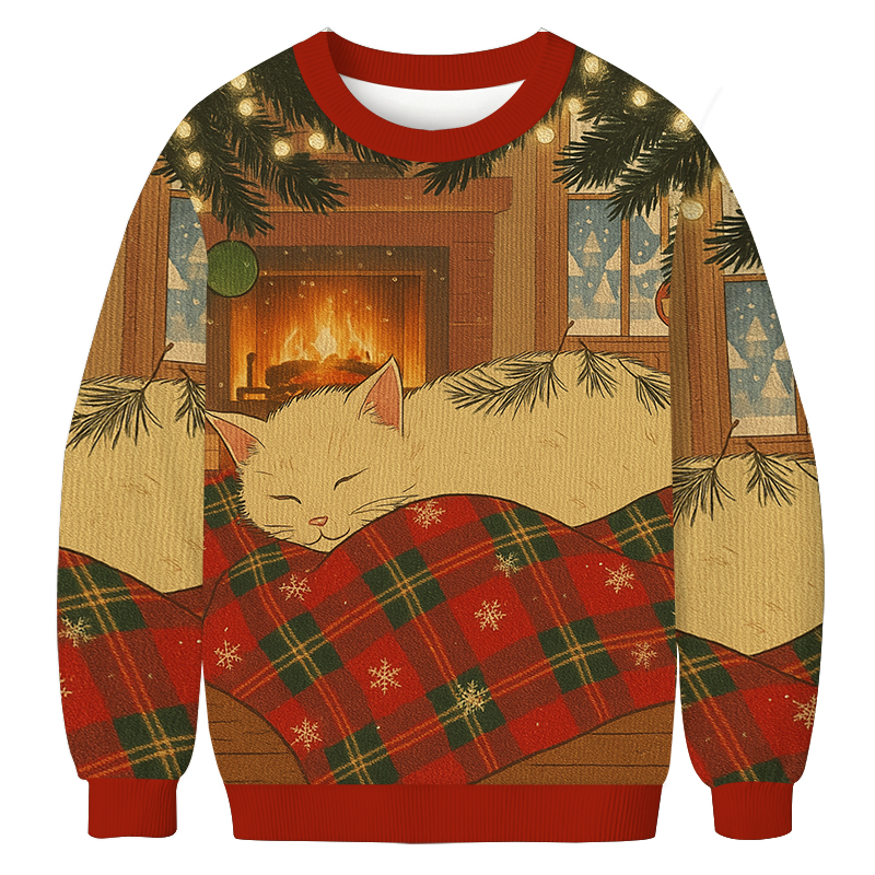 Napping Cat Christmas Ugly Sweatshirt