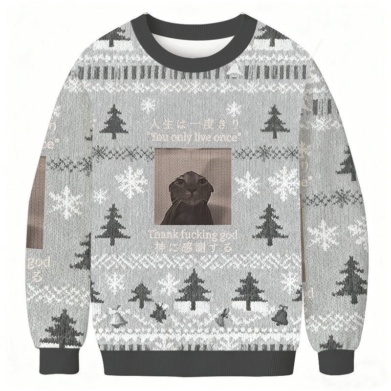 Funny Melancholy Cat Christmas Ugly Sweatshirt