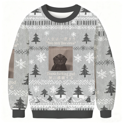 Funny Melancholy Cat Christmas Ugly Sweatshirt
