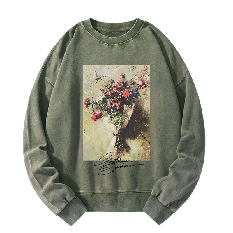Bouquet Oil Painting Washed Sweatshirt