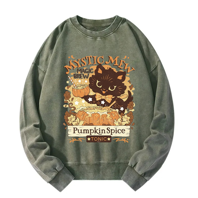 Mystic Mew Pumpkin Spice Black Cat Washed Sweatshirt