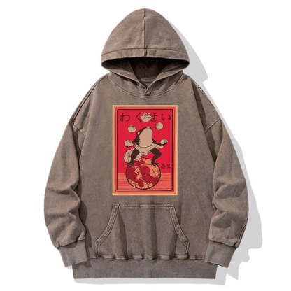 Wakusei Frog Funny Washed Hoodie