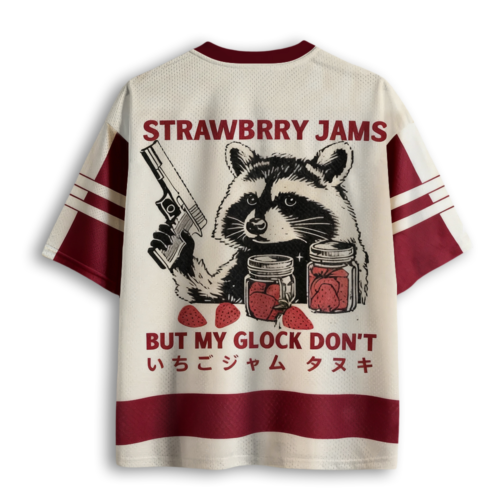 Baddiecat Strawberry Jams Glock Funny Raccoon Mesh Jersey