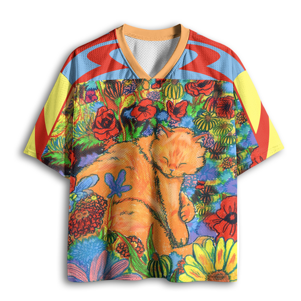 Tokyoviva Colorful Orange Cats And Flowers Mesh Jersey