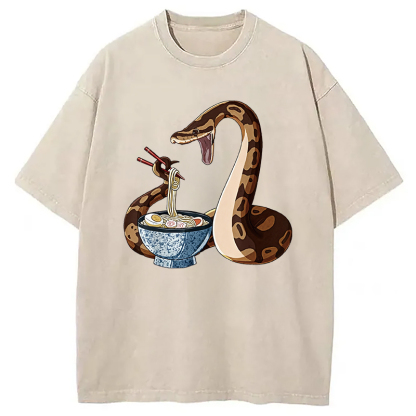 Japanese Kawaii Ramen Snake Funny Washed T-Shirt