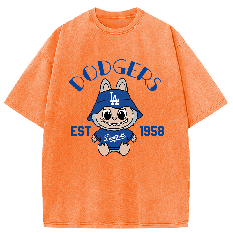 Labubu Dodgers Dream Baseball Vintage Japanese Washed T-Shirt