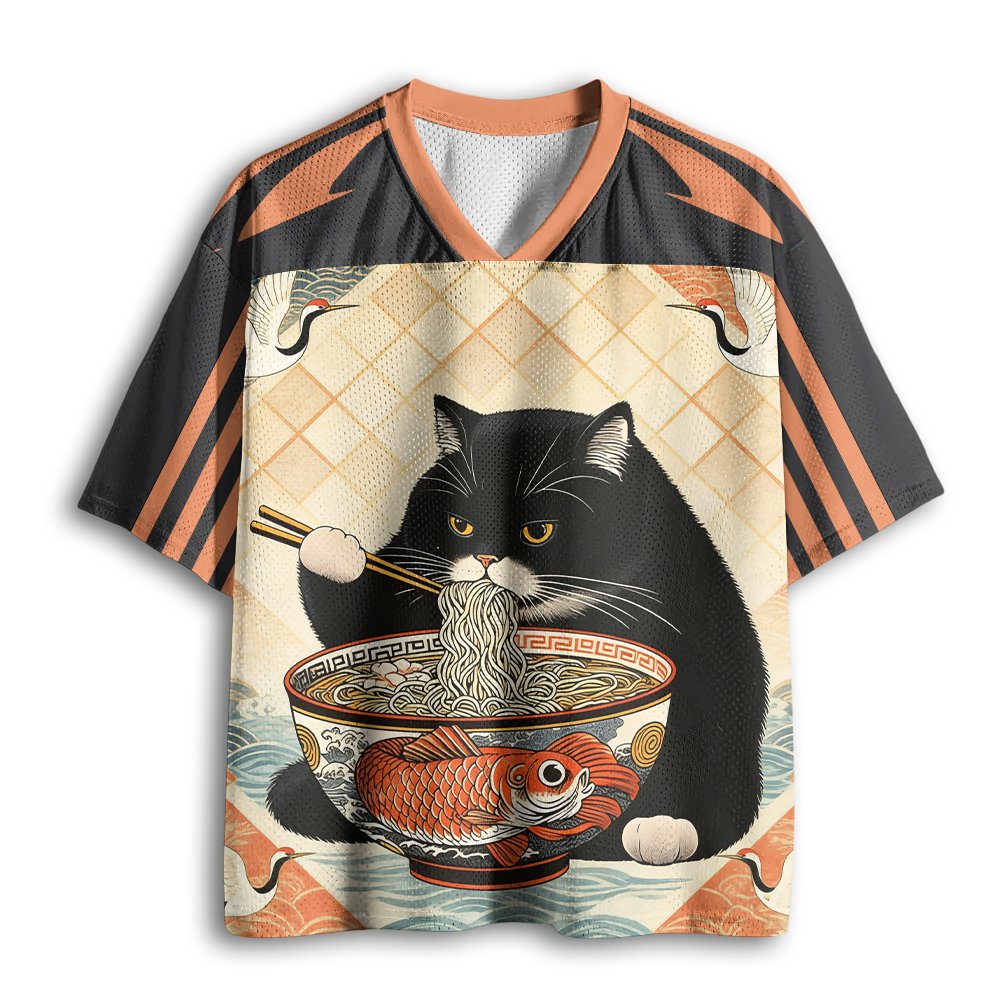 Baddiecat Fat Cat Eating Ramen Mesh Jersey