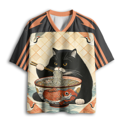 Baddiecat Fat Cat Eating Ramen Mesh Jersey