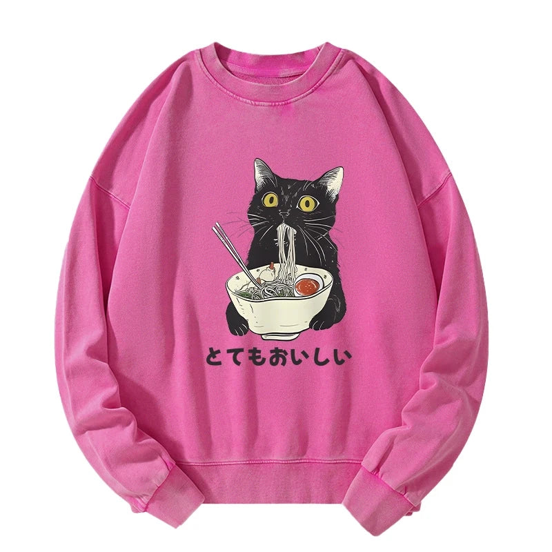 Cats Eat Ramen Noodles Washed Sweatshirt