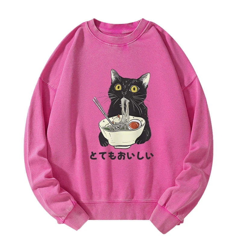 Cats Eat Ramen Noodles Washed Sweatshirt